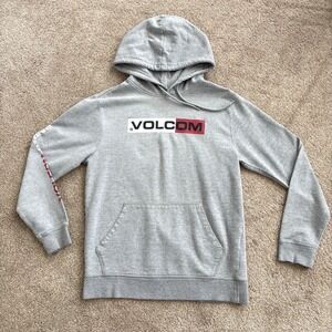 Volcom Hoodie Mens Small Black Stone Logo Pullover Sweatshirt‎ Kangaroo Pocket